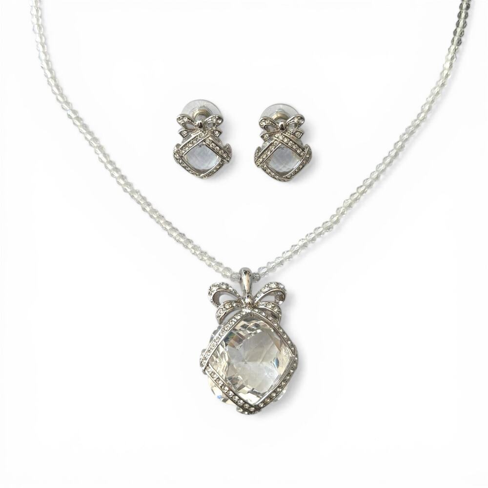Vintage Y2K Swarovski Millennium Rhodium Crystal Necklace & Earrings Set